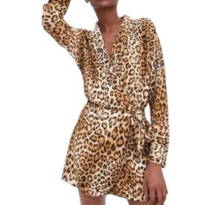 Zara Leopard Print Wrap Dress – Size XS – Built-In Shorts – Like New